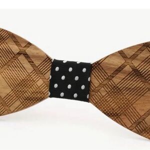 Cork Wooden Bow Tie with Black Polka Dot Center